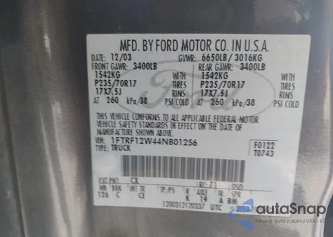 2004 Ford F-150 Stx/Xl/Xlt from USA, damaged, VIN 1FTRF12W44NB01256